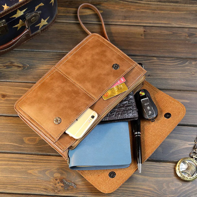 Men's Solid Color Pu Leather Magnetic Buckle Long Wallets