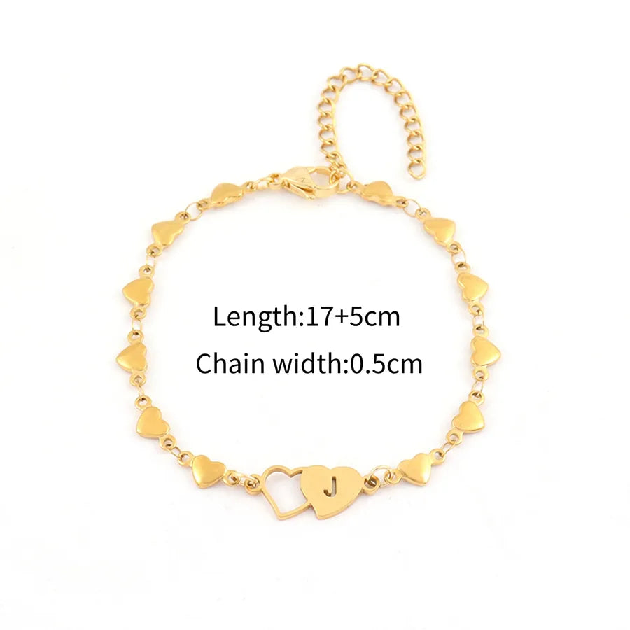 Simple Style Classic Style Double Heart Letter 201 Stainless Steel 304 Stainless Steel Heart-Shaped Chain Bracelets In Bulk