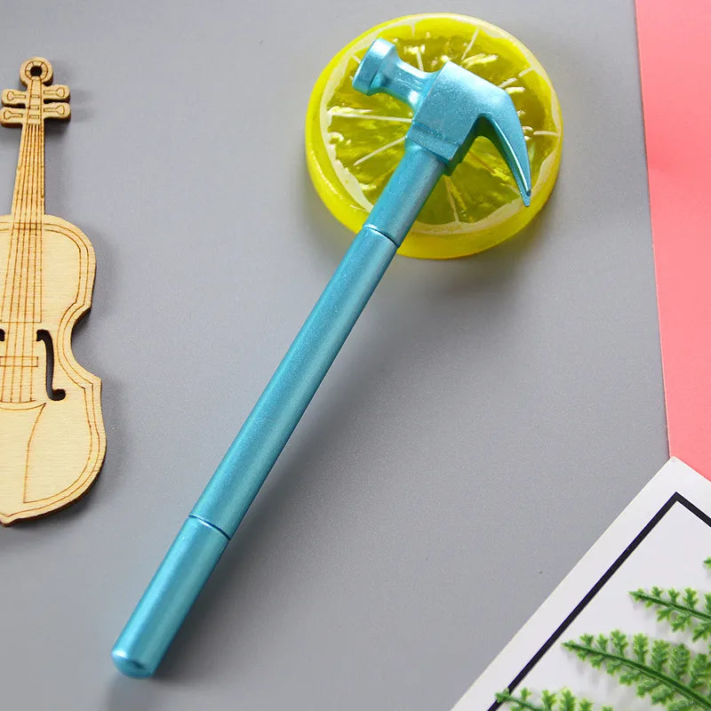 creative metallic color nail hammer gel pen cute hammer shape student ball pen fun decompression office signature pen