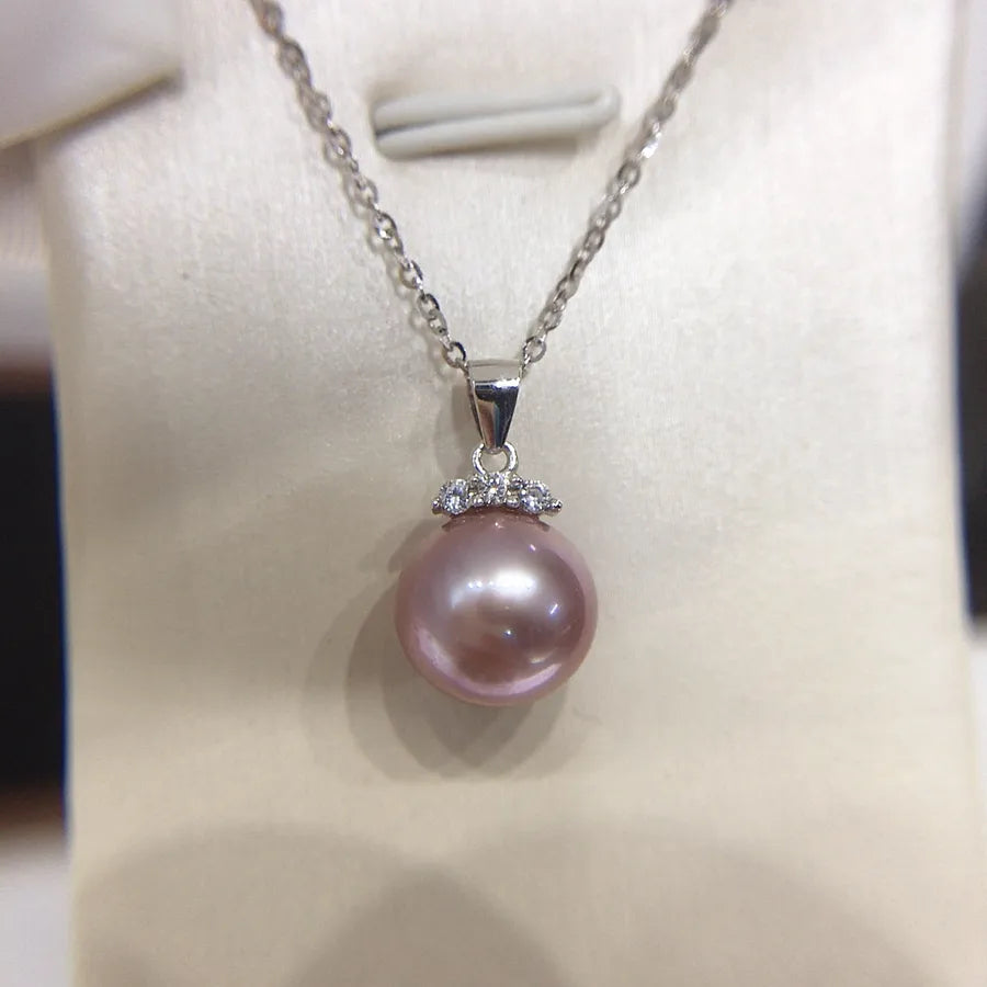Diana Natural Freshwater Pearl Pendant Highlight Round and Immaculate Princess S925 Sterling Silver Pearl Necklace Clavicle Chain