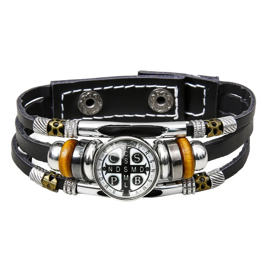 Hot Sale Viking Pirate Compass Pattern Leather Bracelet   Retro Multi-Layer Beaded Bracelet