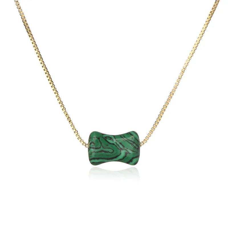 Wholesale Jewelry Retro Classic Style Geometric natural stone Green Aventurine Copper Pendant Necklace