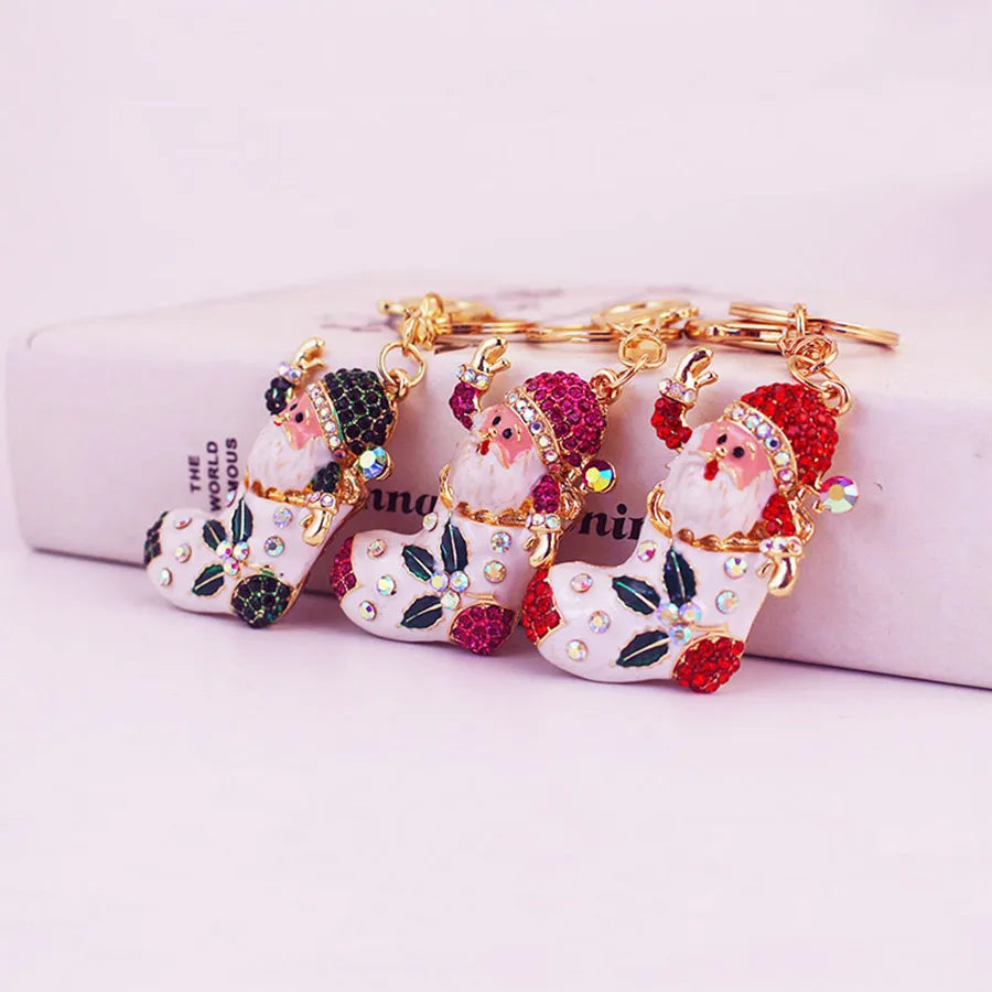 Cute Santa Claus Alloy Plating Inlay Rhinestones Christmas Unisex Bag Pendant Keychain