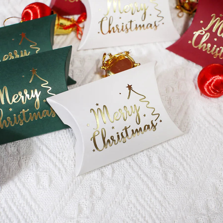 Merry Christmas Gift Box Gold Stamping Christmas Tree Holiday Decoration Gift Box Christmas Theme White Cardstock Packaging