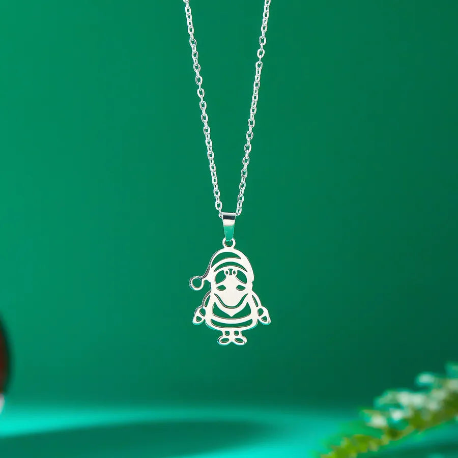 Christmas Deer Santa Claus Stainless Steel Necklace Women's Versatile Cartoon Character Design Paved Snowflake Pattern Jewelry Accessory