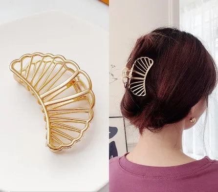 simple style sector shell rectangle imitation pearl rhinestone metal hair claws