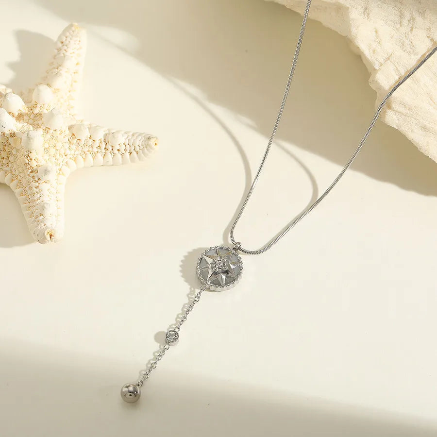 Wholesale Jewelry Cute Luxurious Lady Geometric Circle Star 304 Stainless Steel Zircon 18K Gold Plated Plating Inlay Twisted Rope Chain Multi Charms Necklace