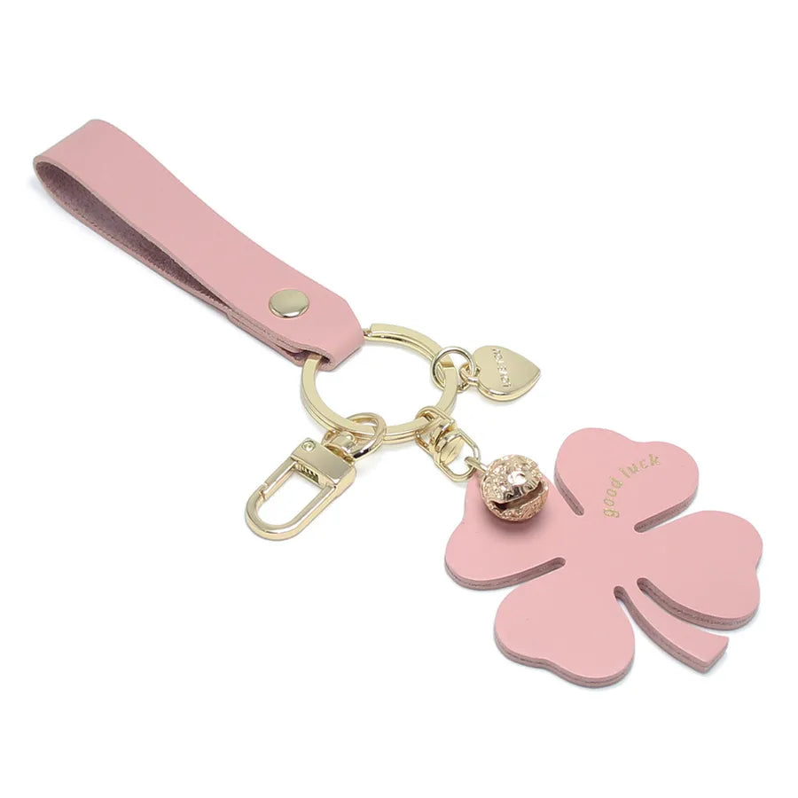 Lucky Four-Leaf Clover Car Leather Key Chain Pendant Internet Celebrity Valentine's Day Gift Four-Leaf Clover Bell Pendant