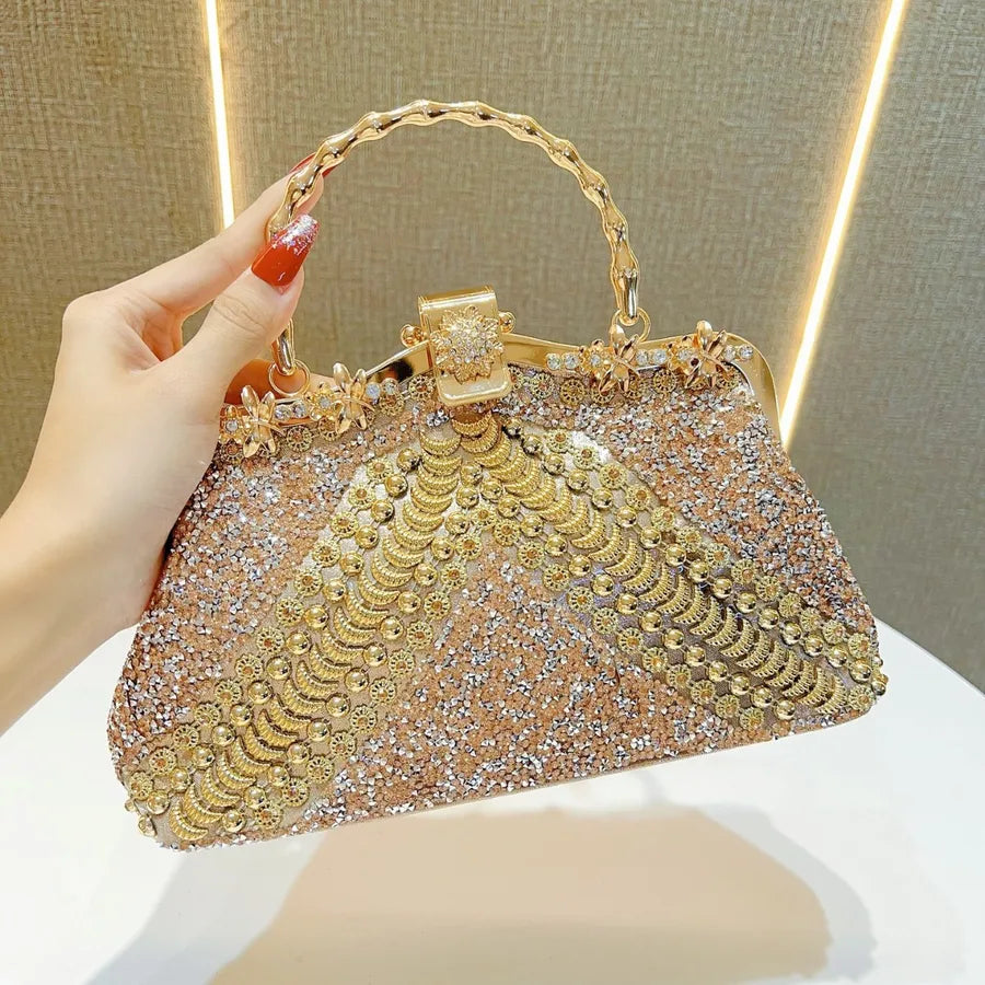 New Diamond Embedded Handbag Evening Dress Bag Ball Elegance Lady Clutch Crossbody PVC Pillow Shape Fashion Shoulder Strap