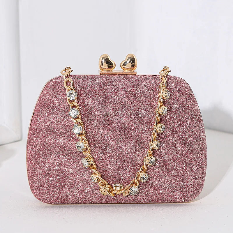 Silver Black Pink Pu Leather Solid Color Square Evening Bags