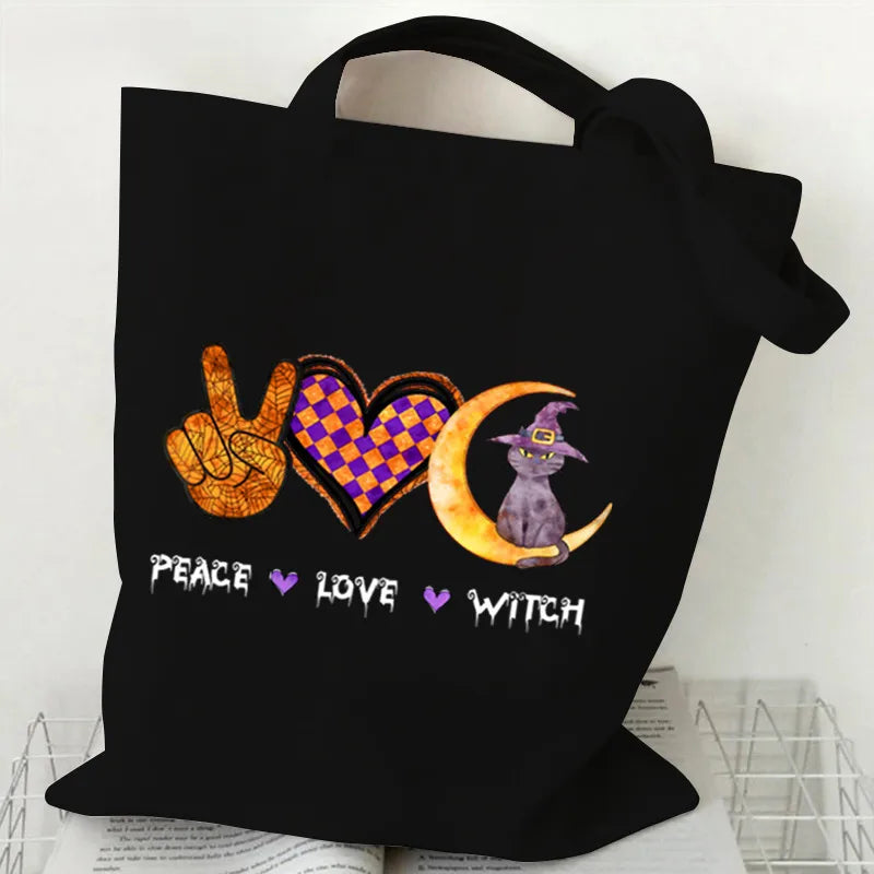 Halloween Cartoon Pumpkin Decorative Canvas Bag Student Handbag Shopping Commuter Bag Large Square Fashion Tote Bag