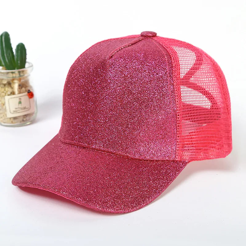 New Style Baseball Cap Breathable Shiny Sequin Mesh Tail Net Hat Sun Protection Summer Fashion Unisex Simple Design Hat