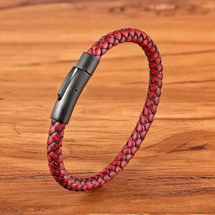 Hot  Fashion Woven Bracelet Magnetic Snap Buckle Leather Rope Bracelet Trendy Men Punk PU Leather Bracelet