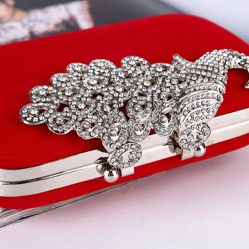 retro peacock dinner bag diamond clutch bag handmade evening bag classic velvet bridal banquet bag
