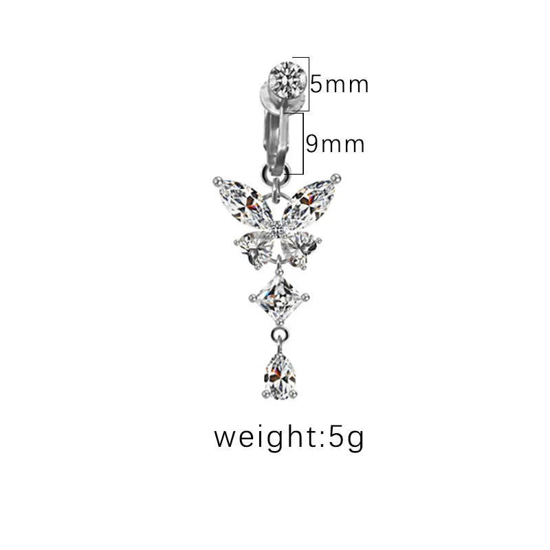 1 Piece Belly Rings Sexy Heart Shape Butterfly Planet 316L Stainless Steel  Alloy Plating Inlay Acrylic Rhinestones Glass White Gold Plated Gold Plated