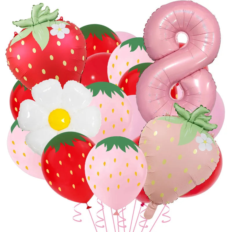 New Matte Strawberry Aluminum Foil Balloon Set Children's Birthday Party Fruit Themed Photography Props Scene Decoration
