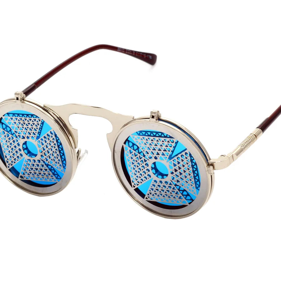 Punk Geometric Color Block Ac Round Frame Full Frame Men's Sunglasses