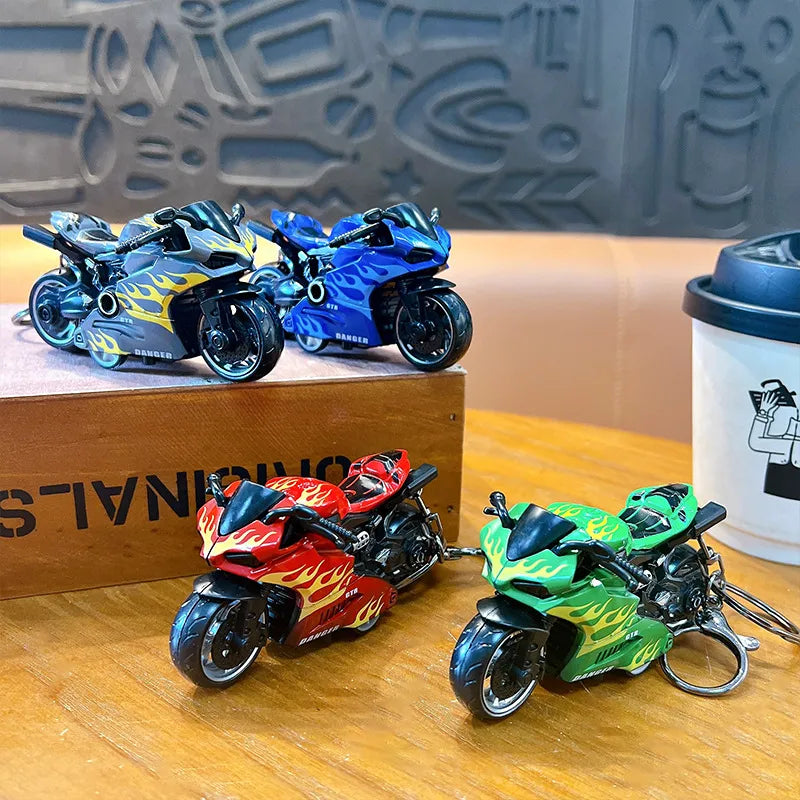 Cool Trendy Fire Dragon Motorcycle Keychain Fun Stress Relief Student Toy Motorcycle Keyring Cute ABS Material Birthday Gift