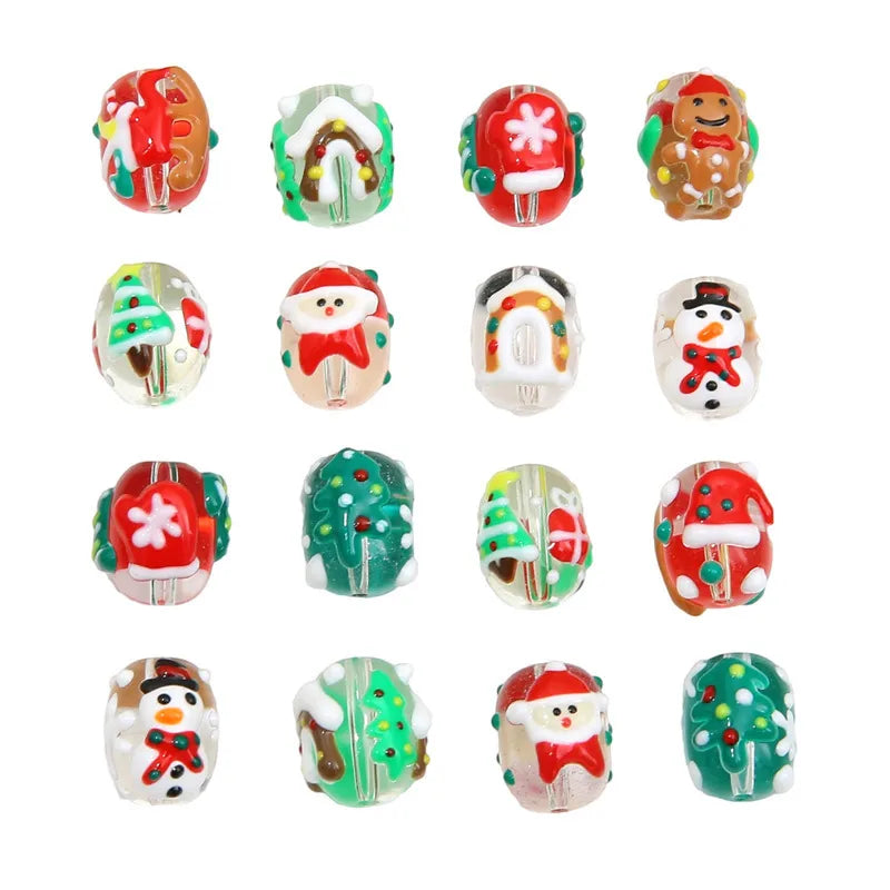 Handmade Christmas Oil Drop Glass Beads Cartoon Loose Beads For DIY Bracelets Necklaces Earrings Accessories Jewelry Making