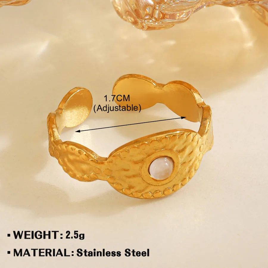 Retro Geometric 304 Stainless Steel Natural Stone Open Rings In Bulk