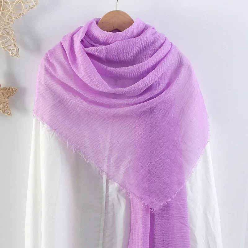 Hot selling solid color pleated cotton and linen scarf  women's bag headscarf crumpled hair fringe bubble scarf women's scarf cover head
