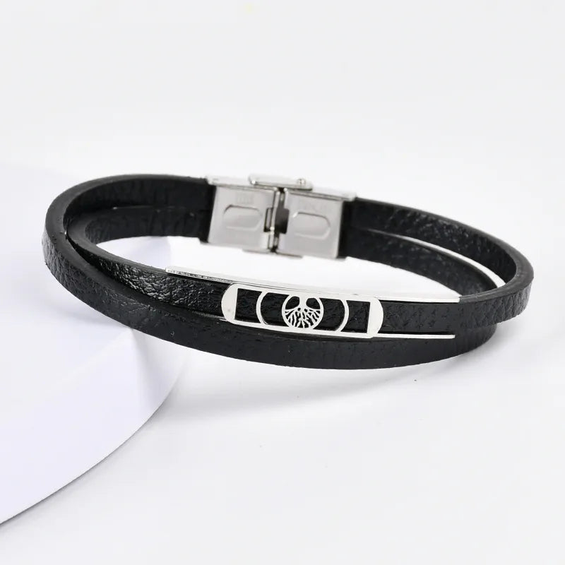 Retro Punk Geometric 201 Stainless Steel Pu Leather Men's wristband Men Cord & Leather Bracelets