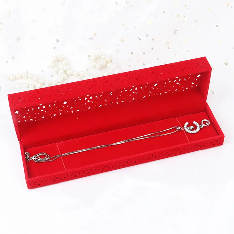 glam solid color flocking jewelry boxes