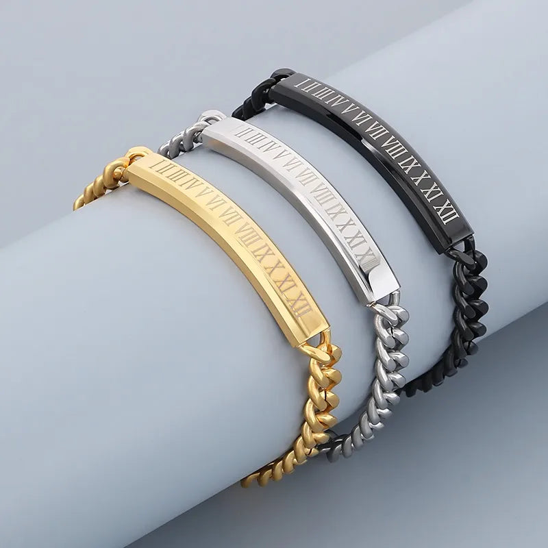 Men's Titanium Steel Roman Digital Curved Brand Snap Bracelet