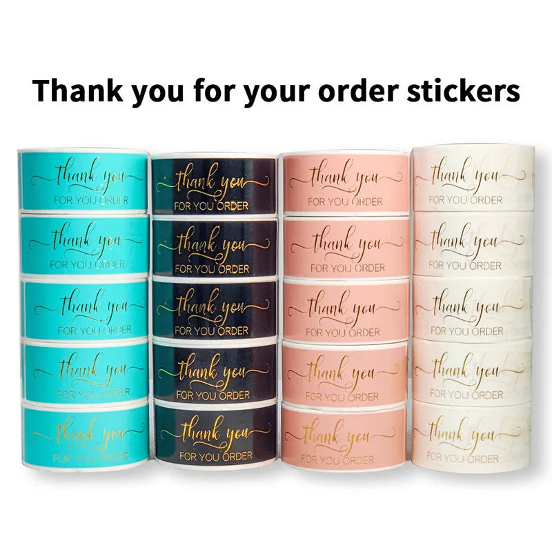 pink black blue white bronzing thank you sticker gift label