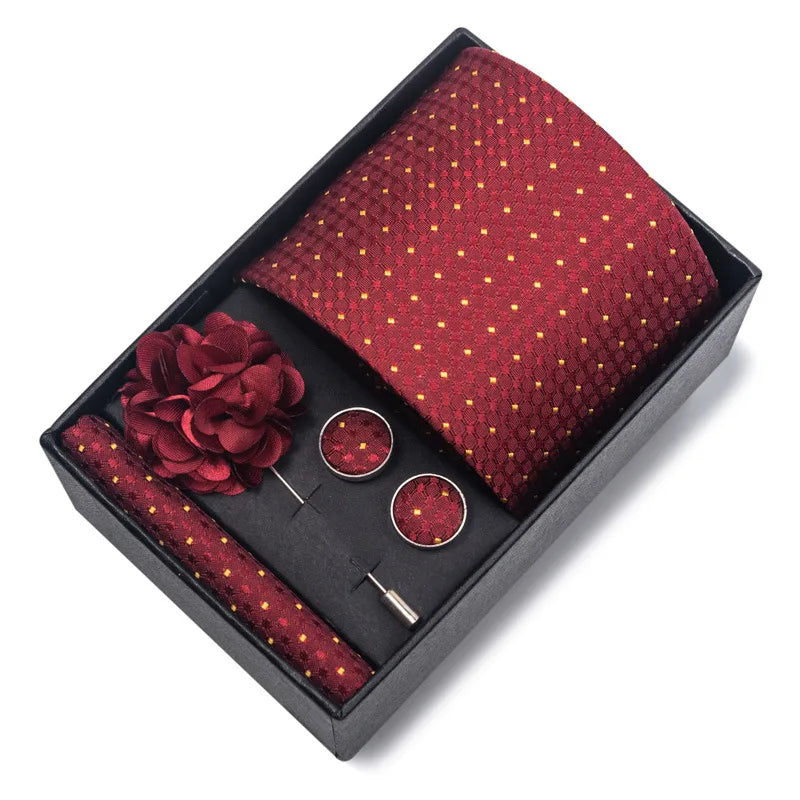 commute geometric stripe cashew nuts polyester yarn men's square scarf cufflinks tie