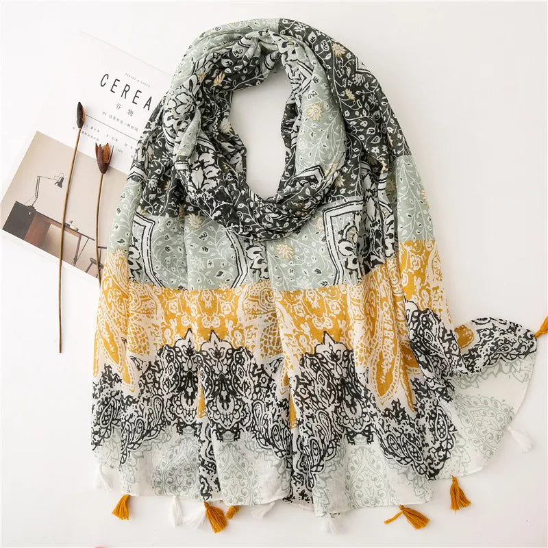 new scarf retro stitching bohemian cashew print silk scarf sunscreen yiwu wholesales
