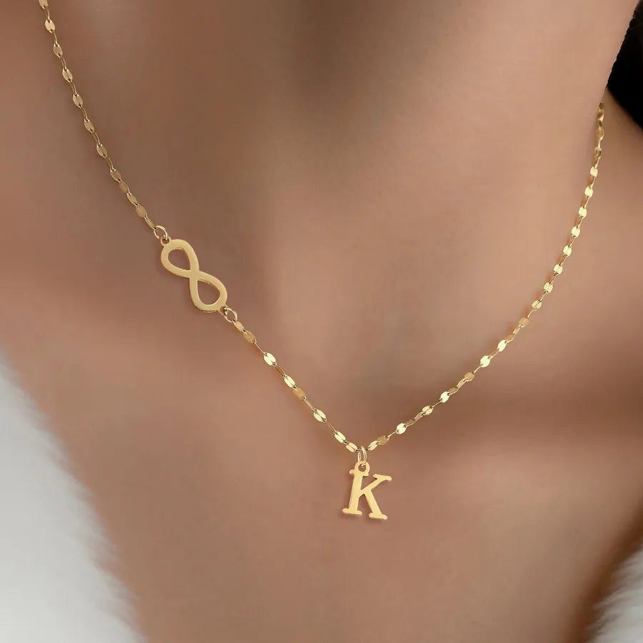 Wholesale Jewelry Elegant Simple Style Classic Style Letter Infinity 201 Stainless Steel 304 Stainless Steel Lip Chain Pendant Necklace