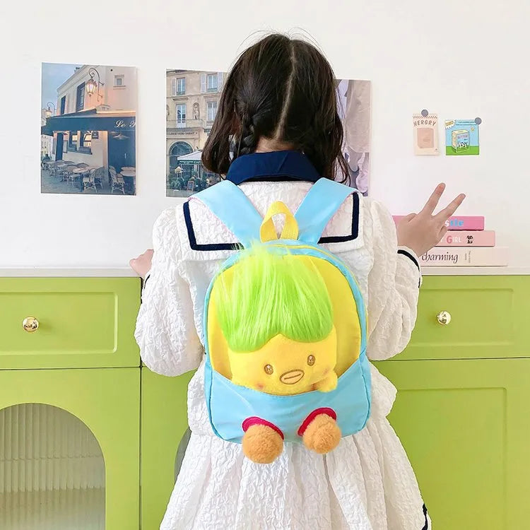 Kid'S Nylon Cartoon Color Block Cute Square Zipper Functional Backpack