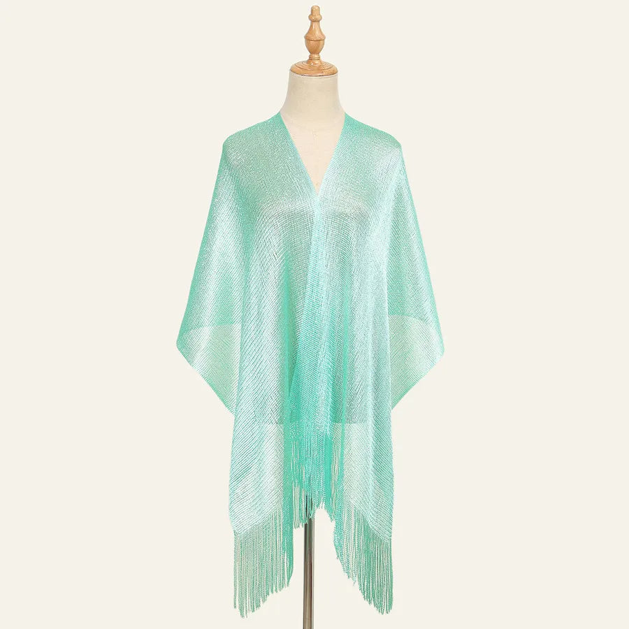 Women's Elegant Solid Color Gold and Silver Wire Tassel Scarf