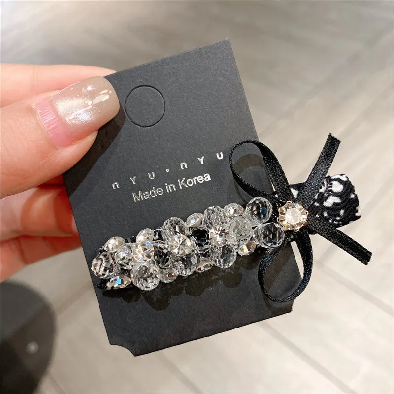 New Dongdaemun Crystal Fabric Hair Clip Headwear Floral Embellished Diamond Edge Duckbill Hairline Hair Clip Women's Accessory