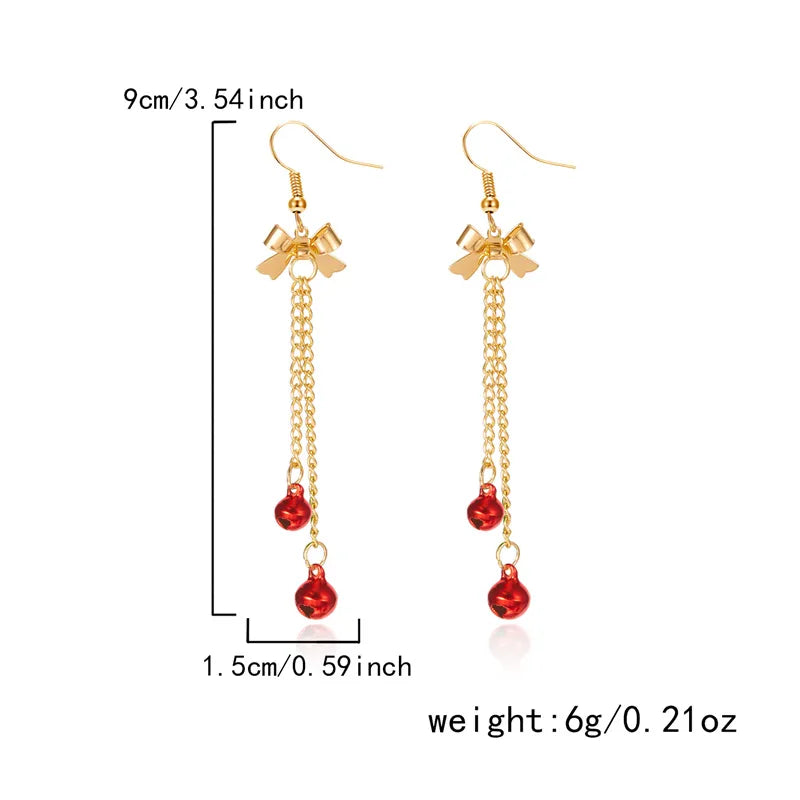 Fashionable Christmas Butterfly Knot Tassel Bell Earrings Elegant Versatile Alloy Iron And Copper Post Earrings