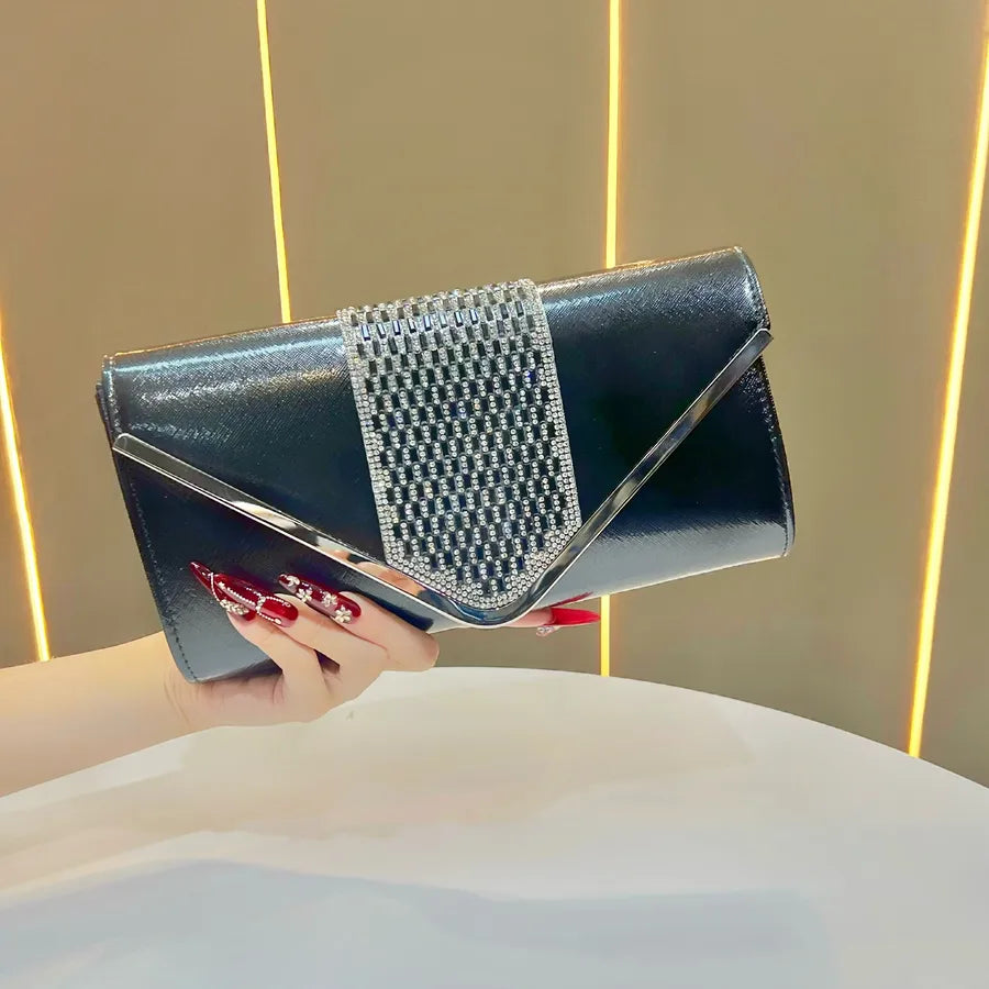New Women's Clutch Bag Evening Dinner Crossbody Diamond Embellished Square Polyester Party Handbag Dress Bag