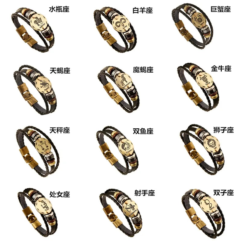 retro streetwear geometric pu leather alloy men's bangle