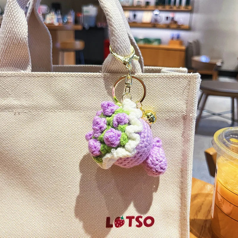 Original Plush Handheld Red Rose Sunflower Keychain Bag Pendant Valentine's Day Gift For Girls Cute And Soft Fabric Key Holder