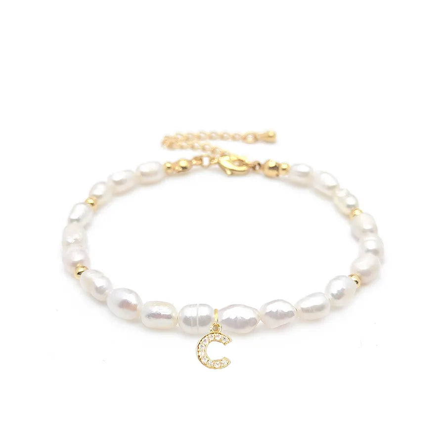 lady letter freshwater pearl beaded knitting bracelets