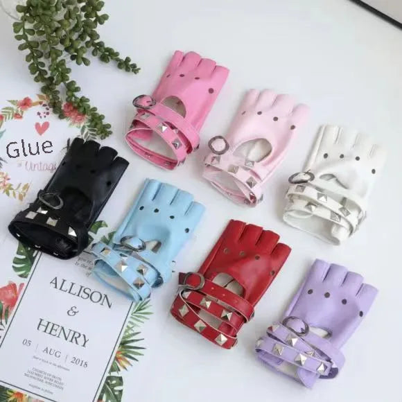 New Ladies Dance Half Finger Gloves Performance Half Punk  Chain Pole Dance Street Dance Leather Gloves