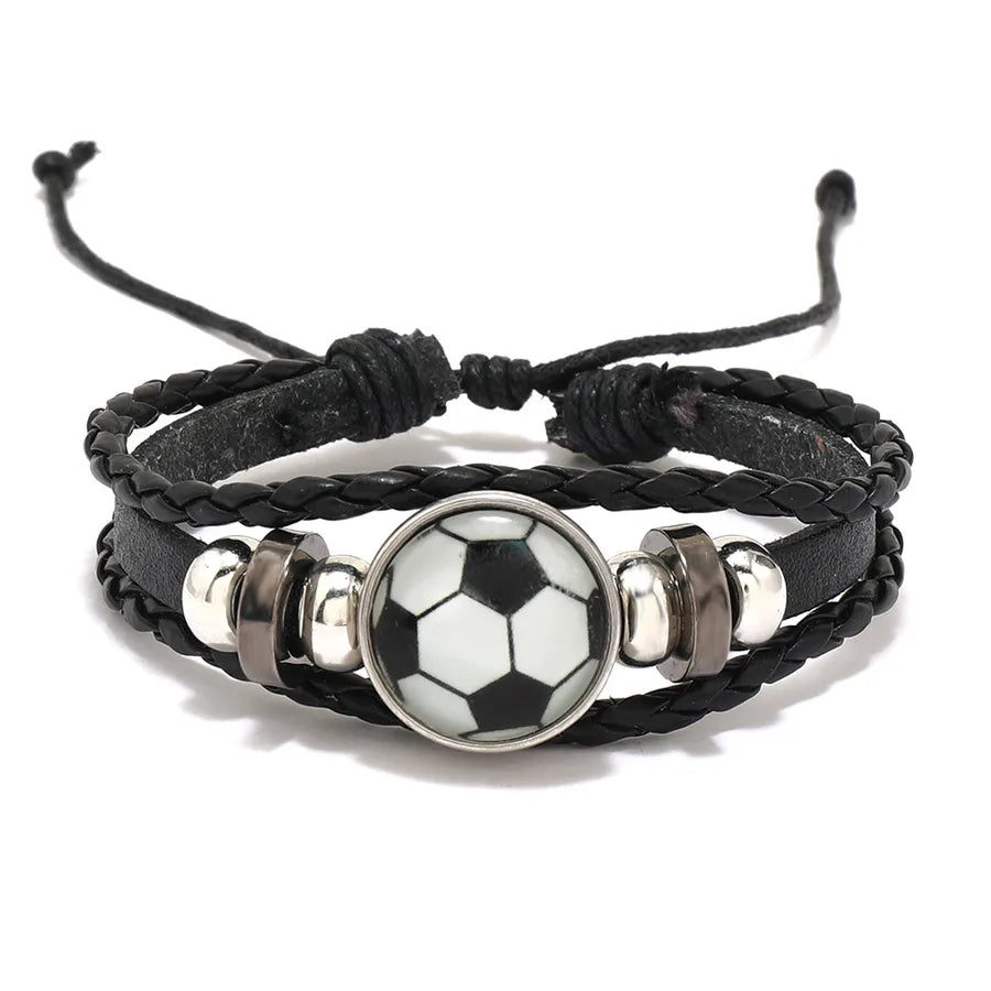 punk streetwear geometric football pu leather alloy men's bangle