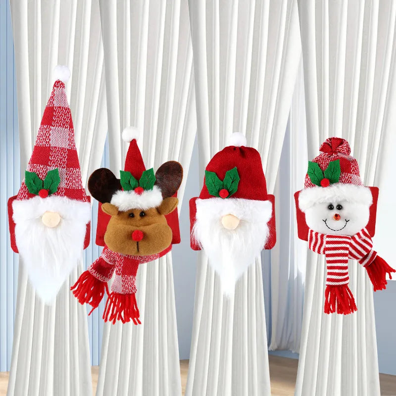 Christmas Decorations 3D Cartoon Style Snowman Themed Home Curtain Door Drape Decorations Creative Polyester Material