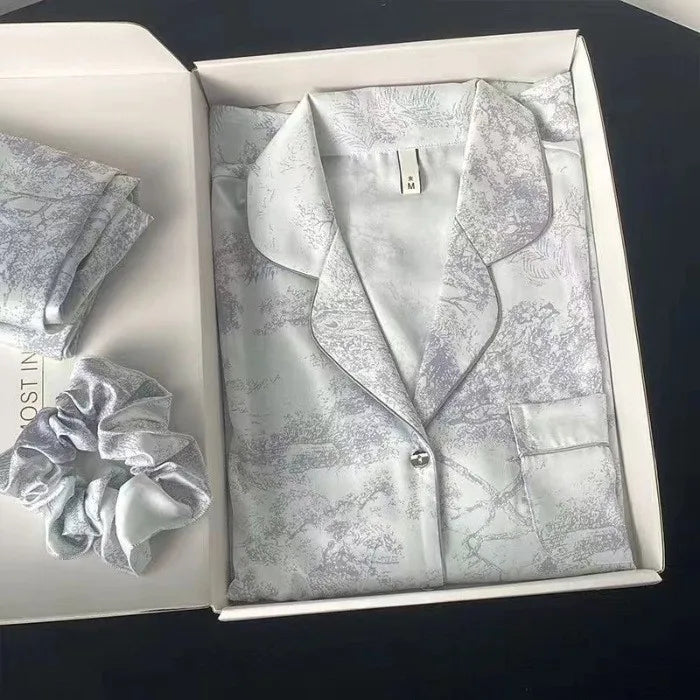 New Women's Silk Sleepwear Summer Simple Luxury Texture Sweet INS Home Clothes Set Pajamas Breathable Casual Sleepwear