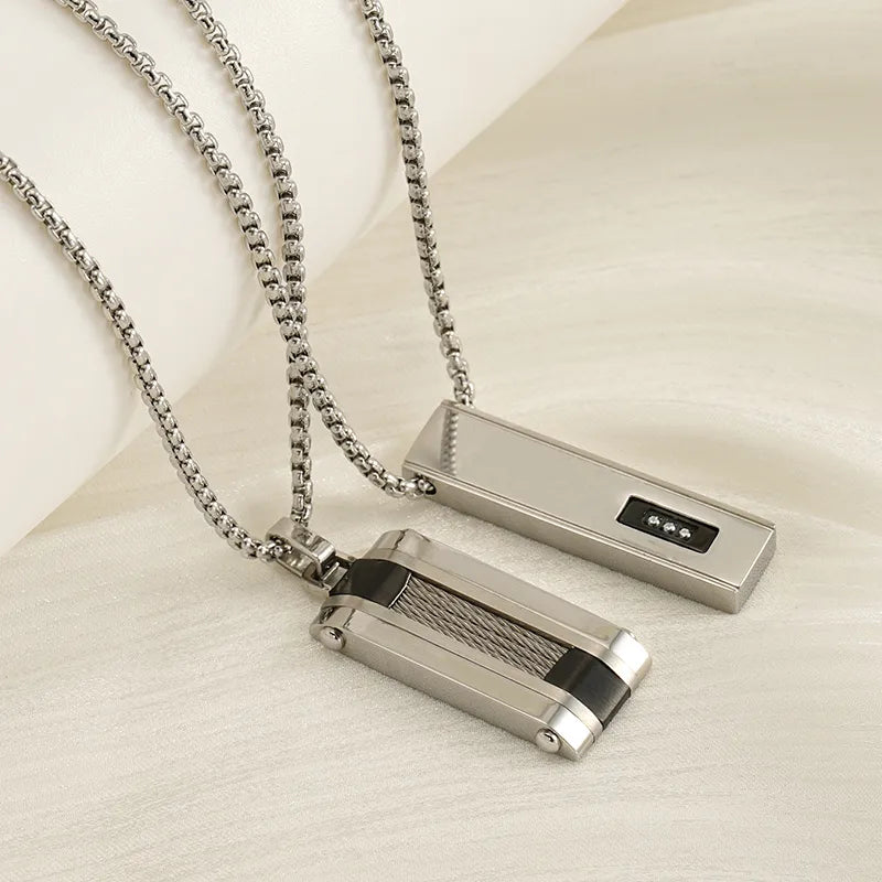 Wholesale Jewelry Hip-Hop Rock Rectangle 304 Stainless Steel Artificial Rhinestones Inlay Pendant Necklace