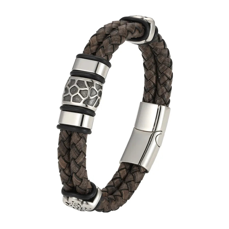 New   Ornament Men's Personality Vintage Genuine Leather Double Woven Bracelet Wholesale