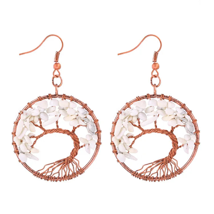 1 pair simple style leaf natural stone copper drop earrings