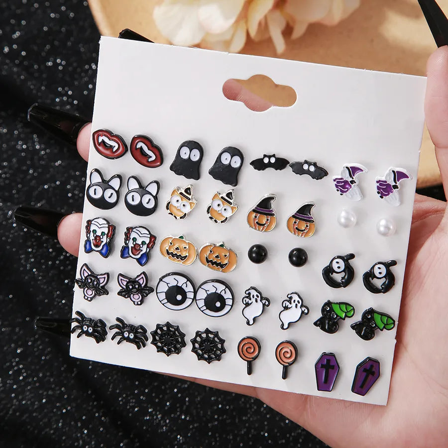 Halloween Horror Atmosphere Spider Pumpkin Skull Ear Cuff Combo Festive Ear Studs Set Unisex Original Design Alloy Jewelry