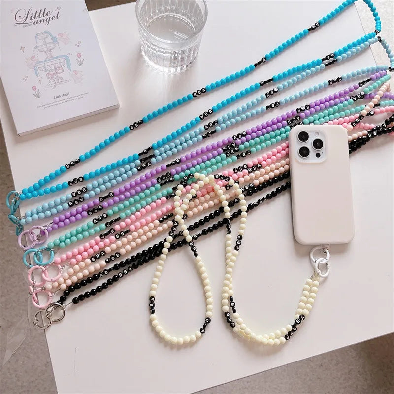 Handmade Short Pearl Letter Phone Case Chain New Butterfly Knot Diy Women's Chain Accessories Elegant Simplicity Mobile Cover