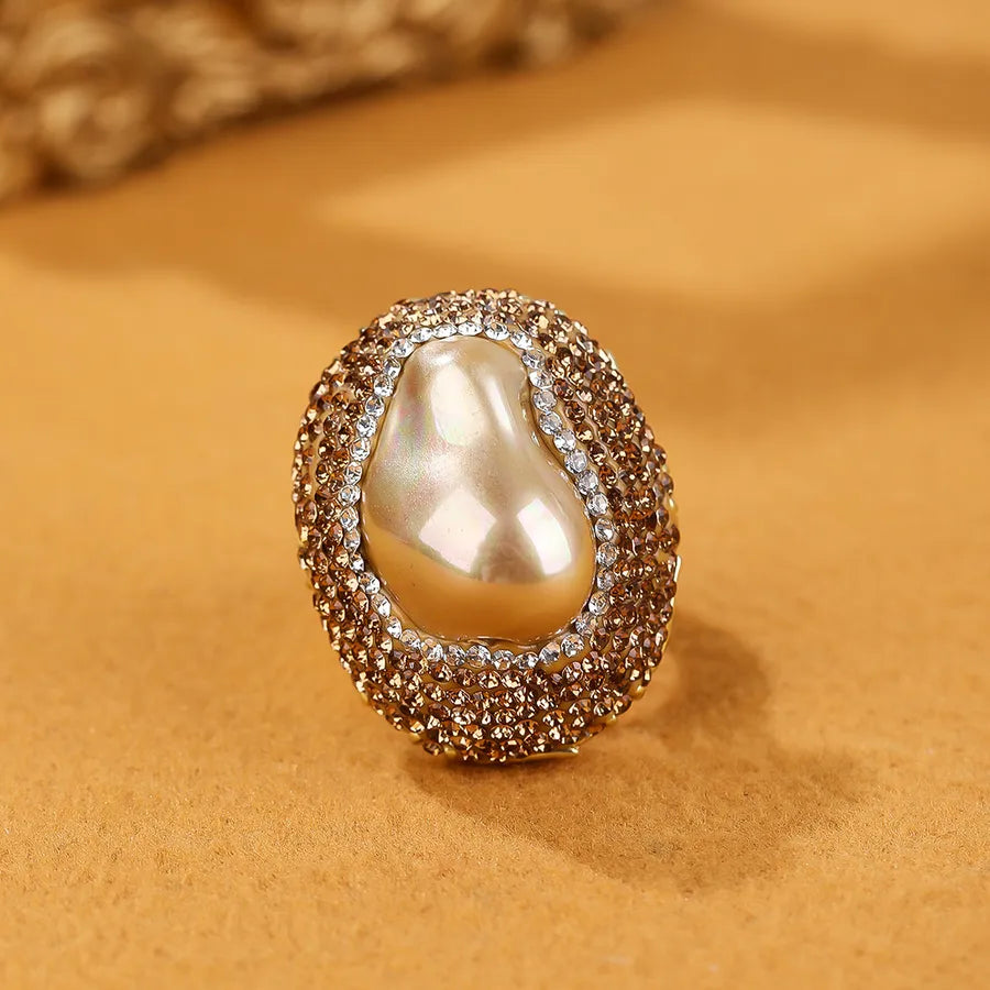 IG Style Geometric Copper Rhinestones Pearl Shell Open Rings In Bulk